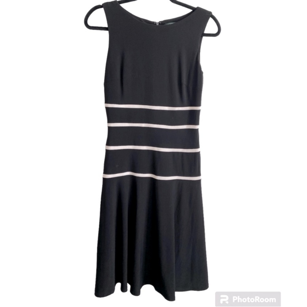 Ralph Lauren black sleeveless dress with white stripes.  Size 4.